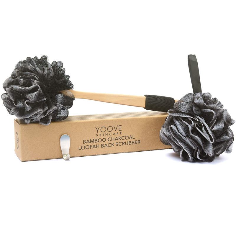 [Australia] - YOOVE Loofah Back Scrubber with Bamboo Charcoal | Loofah Sponge with Long Handle for Shower | Exfoliating Luffa Bath Sponge for Body & Back 