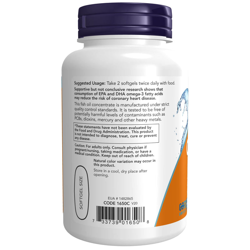 [Australia] - NOW Supplements, Omega-3 180 EPA / 120 DHA, Molecularly Distilled, Cardiovascular Support*, 100 Softgels 