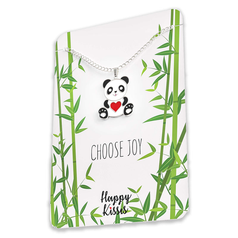 [Australia] - Happy Kisses Panda Necklace Gift – Cute Panda Heart Pendant – Charm Jewelry for Women, Teens, Girls and Kids – with Message Card 