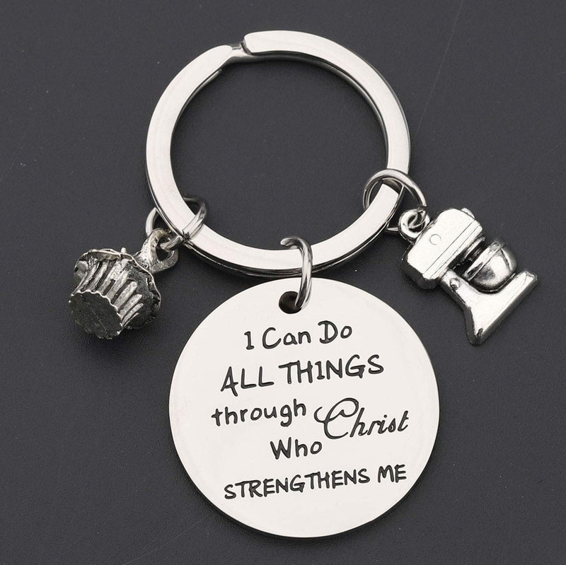 [Australia] - LQRI Baker Gift Pastry Chef Gift I Can Do All Things Through Christ Who Strengthens Me Keychain Baking Gift Culinary Student Graduation Gift sliver 