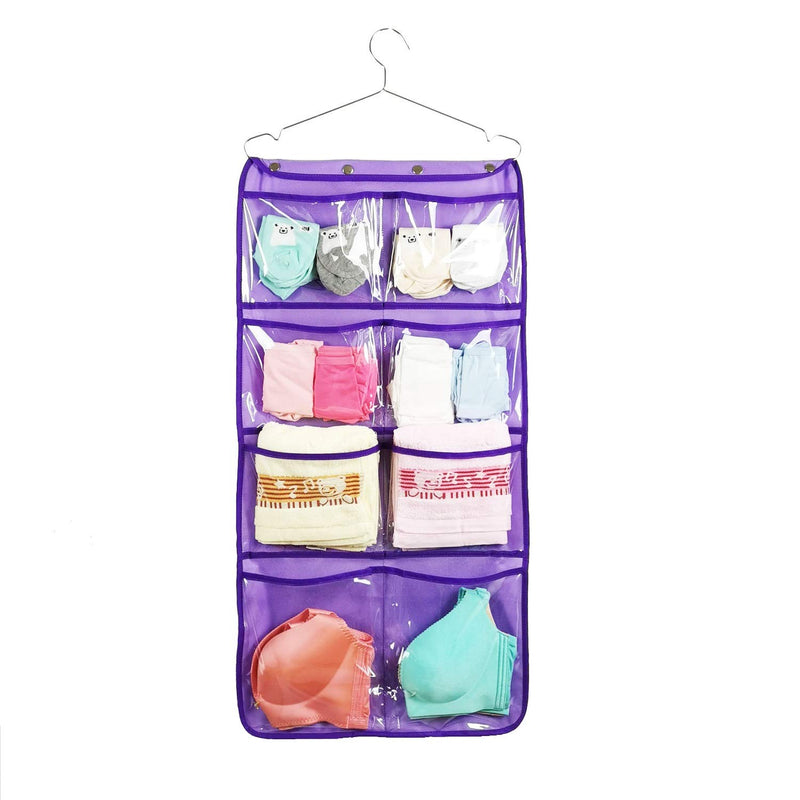 [Australia] - NIMES Durable Hanging Closet Underwear Sock Bra Stocking Organizer Dual-Sided Accessories Storage with 16 Large Clear Pockets (Purple) Purple 