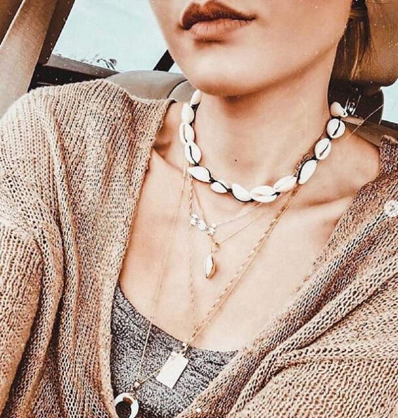 [Australia] - SXNK7 Natural Shell Necklace Choker for Women Girl Bead Pearl Handmade Hawaii Wakiki Beach Rope Jewelry Black Weaving Necklace 