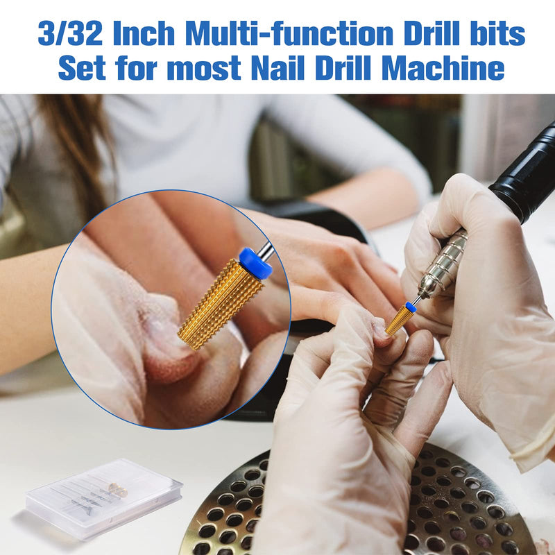 [Australia] - Nail Drill Bits, ZoCCee 5 in 1 Carbide Nail Bit Tapered Barrel Rotary Bit for Both Left and Right Handed 3/32" Professional Carbide Tungsten bits for Acrylic Nail Gel  (M-Medium Feine, Blue Base) M-Medium Feine 