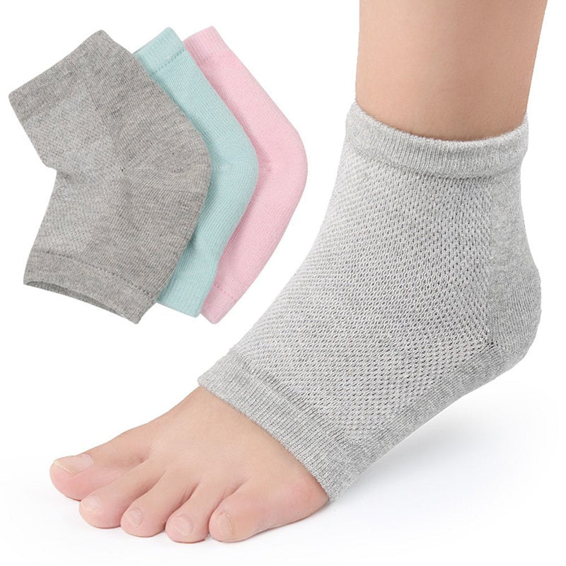 [Australia] - FRCOLOR Vented Moisturizing Gel Heel Sleeves for Dry Hard Cracked Skin Moisturizing Socks 3 Pairs Light Green, Pink and Grey 