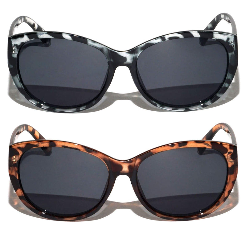 [Australia] - 2 Pairs Women Outdoor Reading Sunglasses Oversized Full Lens Readers Leopard 1 Grey 1 Brown 2.0 x 