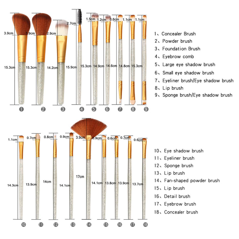 [Australia] - Vtrem 18 PCs Kabuki Brush Set Professional Nylon Foundation Brushes Powder Blending for Face Eye Shadow Blush Concealer Liquid Cream Cosmetics Brushes Kit, Silver Pole Gold Tube 18PCs Makeup Brushes / Silver Pole Gold Tube 