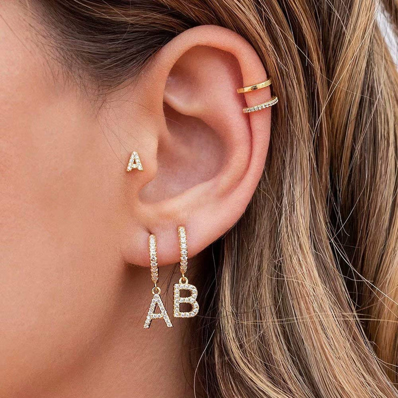 [Australia] - Initial Earrings for Girls Women, 925 Sterling Silver Post Hypoallergenic Small Huggie Hoop Earrings Gold Plated Cubic Zirconia Initial Earrings Jewelry Gifts for Girls Women A - Gold 