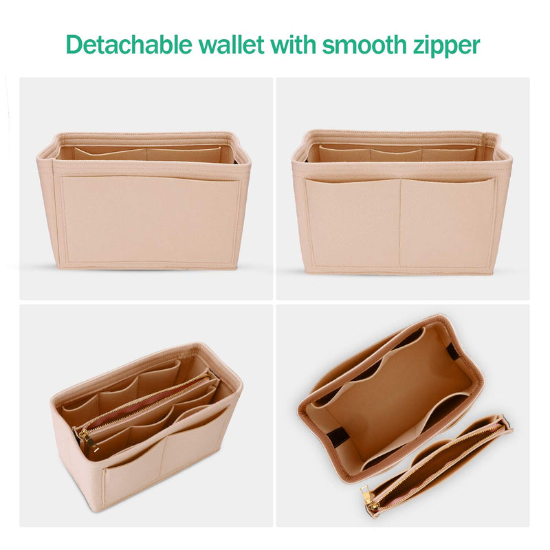 [Australia] - Lermity Purse Organizer with Detachable Zipper Pouch Multipurpose Felt Insert Bag Fit Speedy Neverfull Longchamp Tote (Small, Beige) Small 