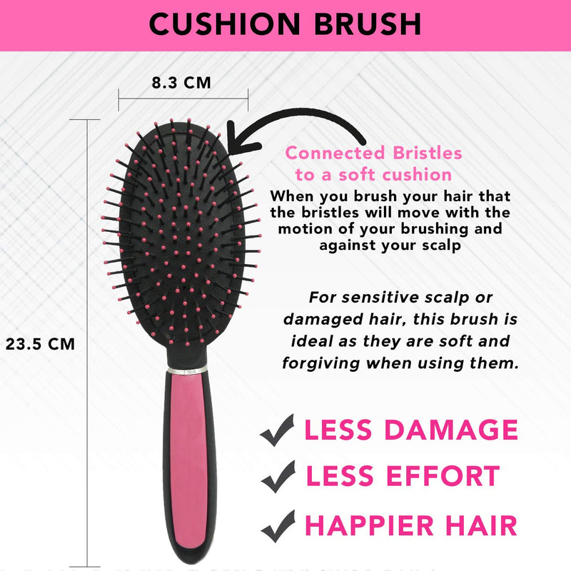 [Australia] - 5pk Hair Brush Set | Includes a Paddle Brush, Cushion Brush, Zig Zag Brush, Round Brush and Vented Brush | Silky Smooth Pink Hair Brushes | Includes SOL Notebook 