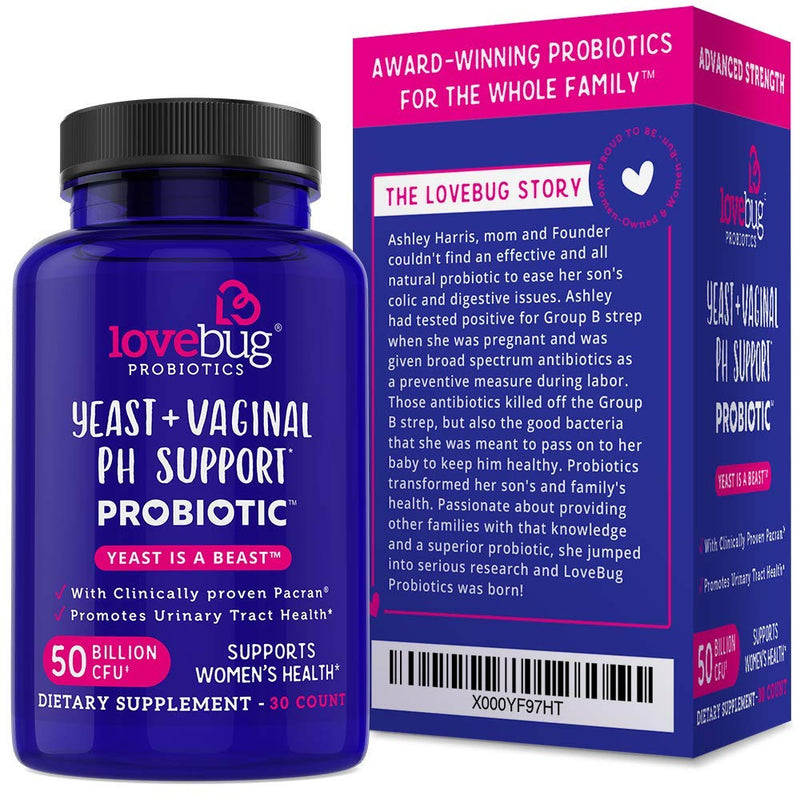 [Australia] - Lovebug Yeast + Vaginal pH Support | Clinically Studied Ingredients for Yeast & UTIs | Multi Strain 50 Billion CFU | 30 Capsules 30 Count (Pack of 1) 