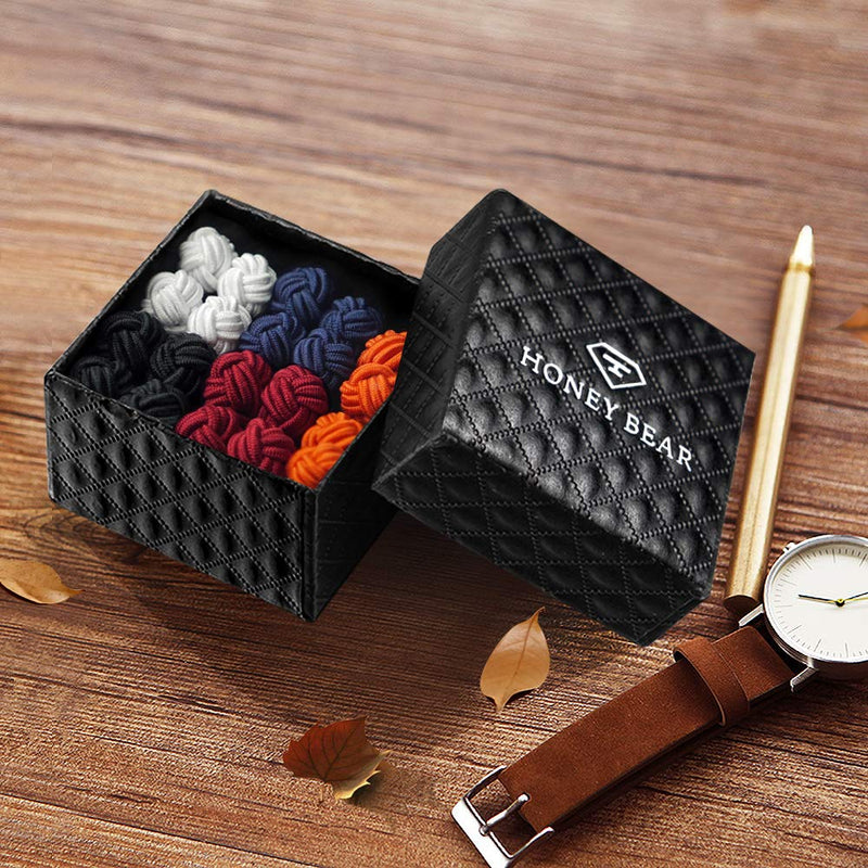 [Australia] - HONEY BEAR Silk Knot Fabric Cufflinks 5 Pairs Set for Mens/Womens Shirt Gift Round 10 with box 