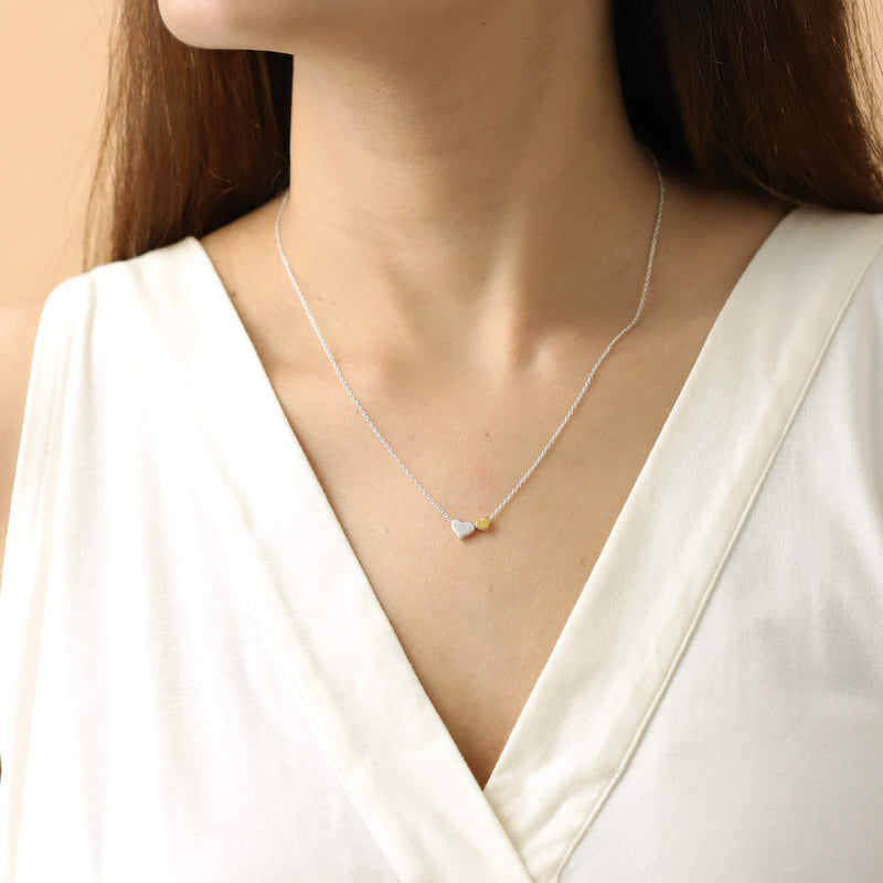 [Australia] - Boma Jewelry Sentiments Collection Motherhood Sterling Silver Two Hearts with 14kt Gold Vermiel Necklace, 18 Inches 