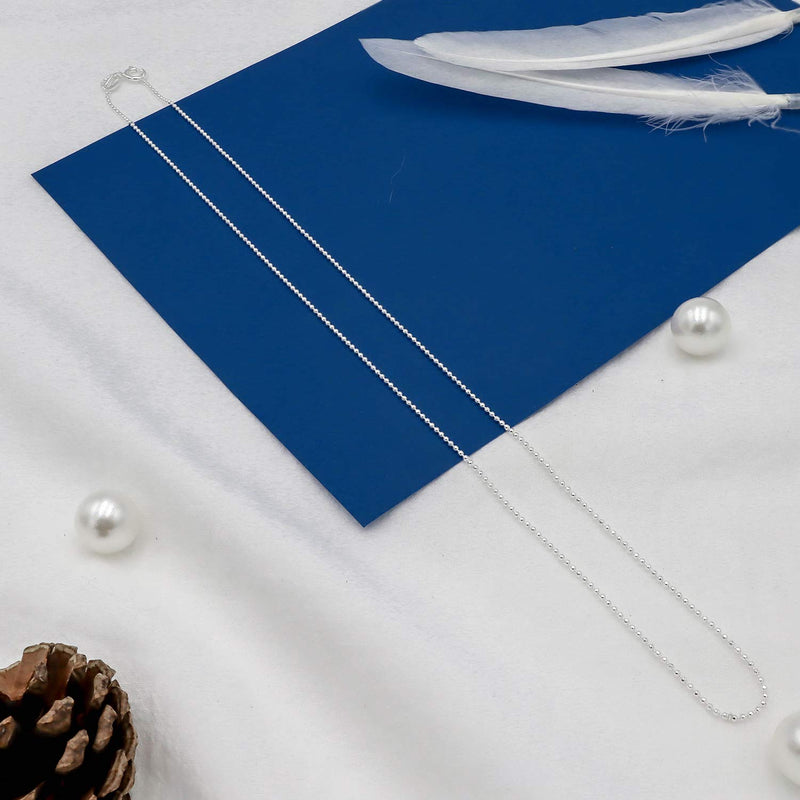 [Australia] - Sea of Ice Sterling Silver 1mm Round Ball Bead Chain Necklace for Women, Size 14" - 36" Italy 18.0 Inches 