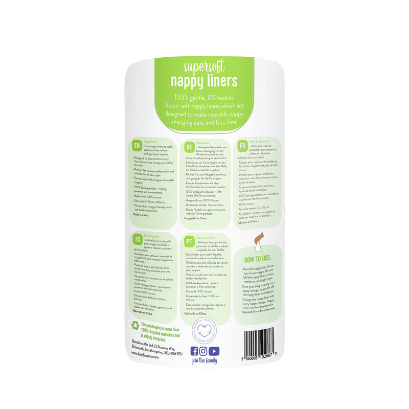 [Australia] - Bambino Mio, Supersoft Nappy Liners, Biodegradable, 100 Liners 100 Count (Pack of 1) White 