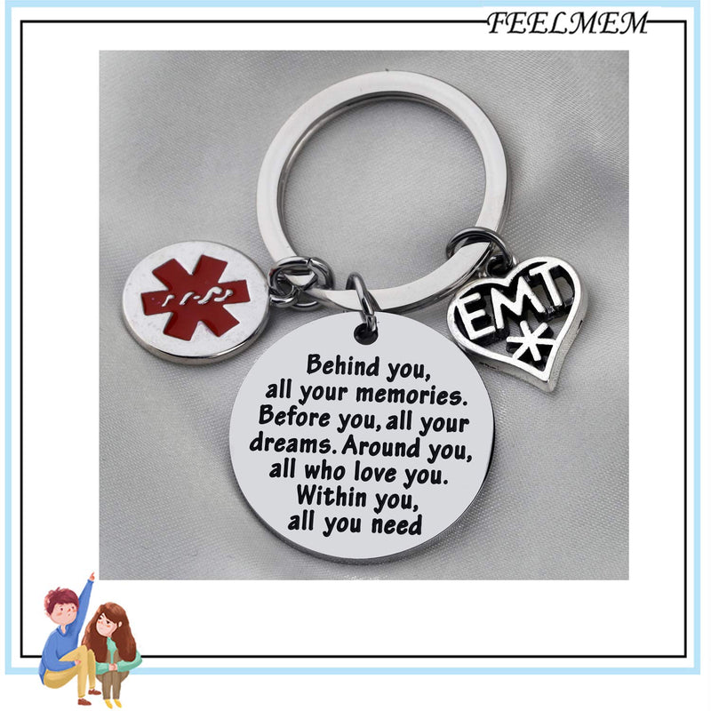 [Australia] - FEELMEM EMT Gift EMT Graduation Gifts Behind You All Memories Before You All Your Dream EMT Keychain Emergency Medical Technician Gift Paramedic Gifts Keyring 