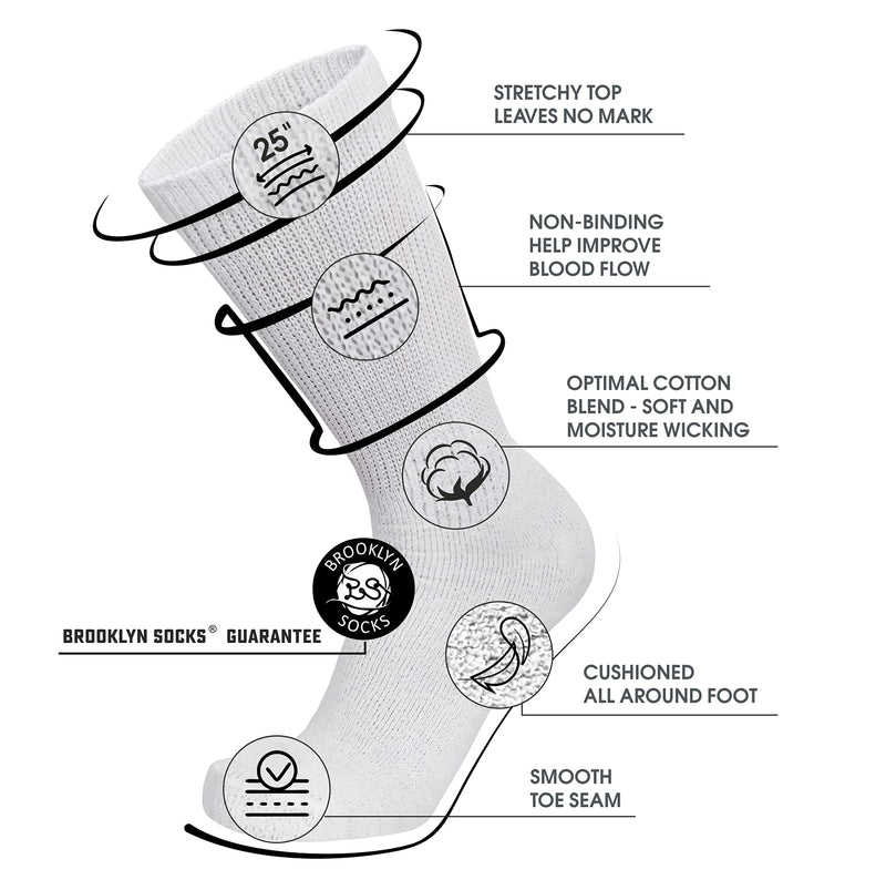 [Australia] - Big and Tall - 6 pairs of Diabetic Cotton Neuropathy Crew Socks, King Size Mens Athletic Crew Socks (13-16, White) 