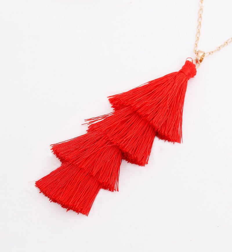 [Australia] - YEYA Long Necklaces for Women Bohemia Thread Tassel Pendant Necklace Layered Choker Necklaces Statement Jewelry for Girls Red 