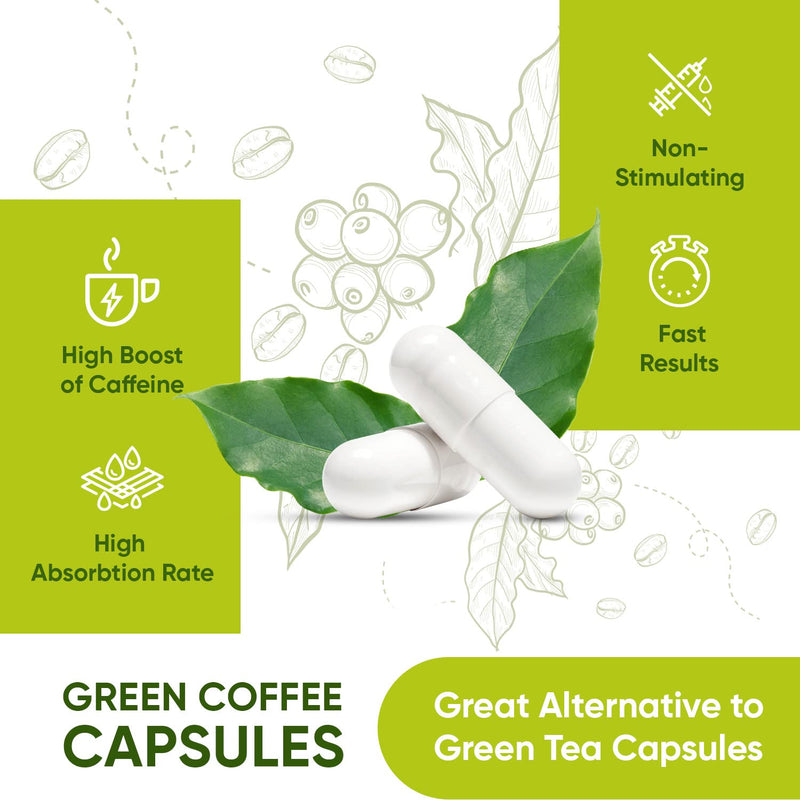 [Australia] - Green Coffee Bean Extract Capsules 21000mg - 90 Unroasted Green Coffee Capsules - Vegan & Natural Caffeine Pills (Not Caffeine Tablet) - Source of Chlorogenic Acid - Green Tea Capsules Alternative 