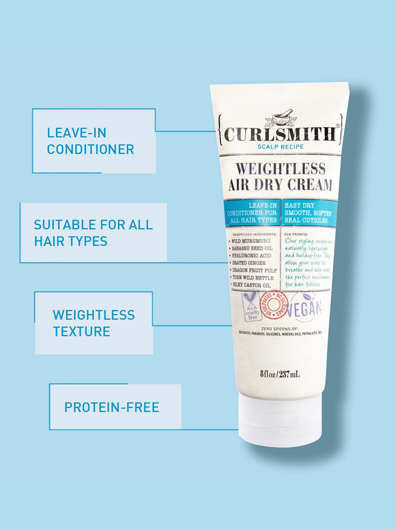 [Australia] - Curlsmith - Weightless Air Dry Cream - Vegan Leave-In Conditioner for Any Hair Type, Smooths Hair (8 fl oz) 8 Fl Oz (Pack of 1) 