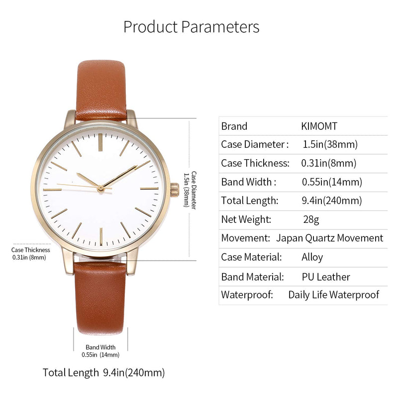 [Australia] - KIMOMT Women's Watches Leather Band Luxury Quartz Watches Waterproof Fashion Creative Wristwatch for Women Girls Ladies 38mm Case Diameter brown 