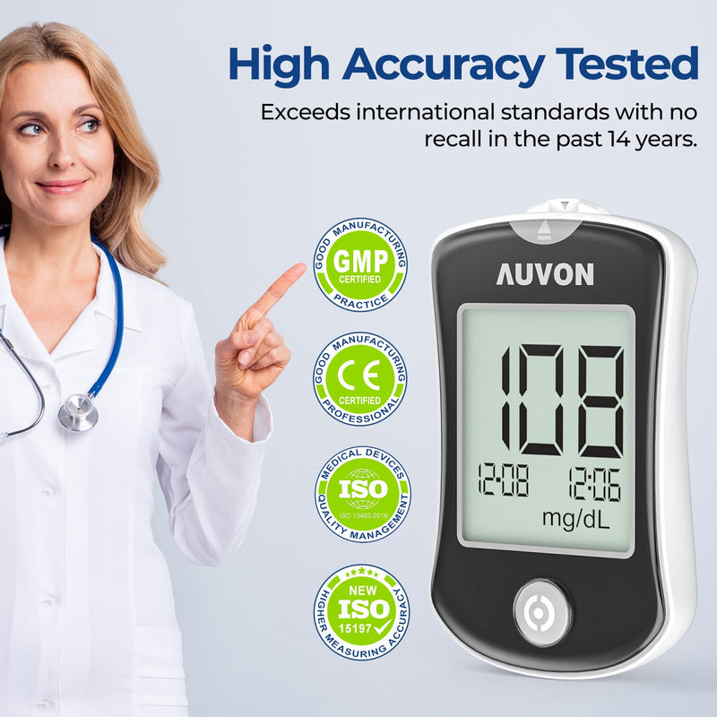 [Australia] - AUVON Blood Glucose Monitor Kit for Accurate Test, Diabetes Testing Kit with 100 Glucometer Strips, 100 30G Lancets and Lancing Devices, I-QARE DS-W Portable Blood Sugar Test Kit, No Coding Required 
