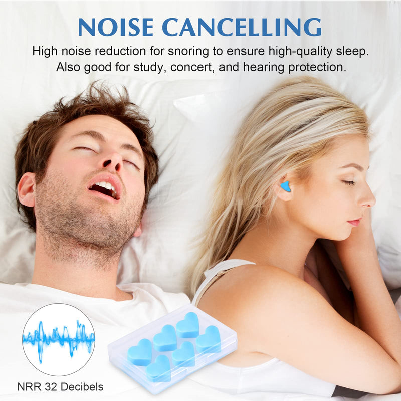 [Australia] - Ear Plugs for Sleeping Noise Canceling Earplugs, Reusable Silicone Earplugs, Fits All Ear Sizes with 6 Pairs Waterproof Suitable for Hearing Protection Sleeping Studying Traveling Concerts Airplanes 6 Pair (Pack of 1) Red & Blue 