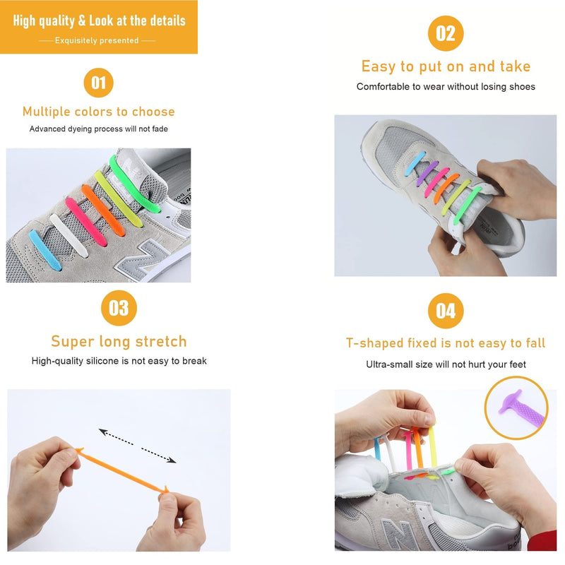 [Australia] - No Tie Laces for Kids and Adults, Elastic Laces for Trainers, Silicone Tieless Flat Shoelaces for Running Shoes 12pcs for KIDS Black 