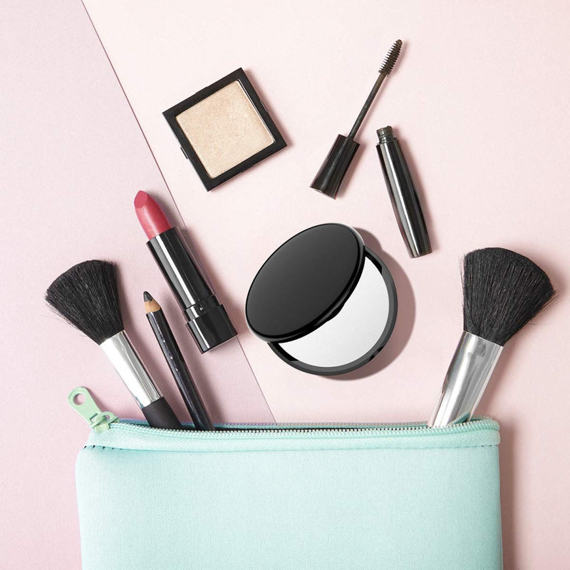 [Australia] - Gospire Pocket Makeup Mirror for Travel, 1X/10X Double Sided Magnifying Compact Handbag Cosmetic Mirror, 4 Inch Ultra-thin Handheld Round Foldable Portable Mirror for Women (Black) Black 