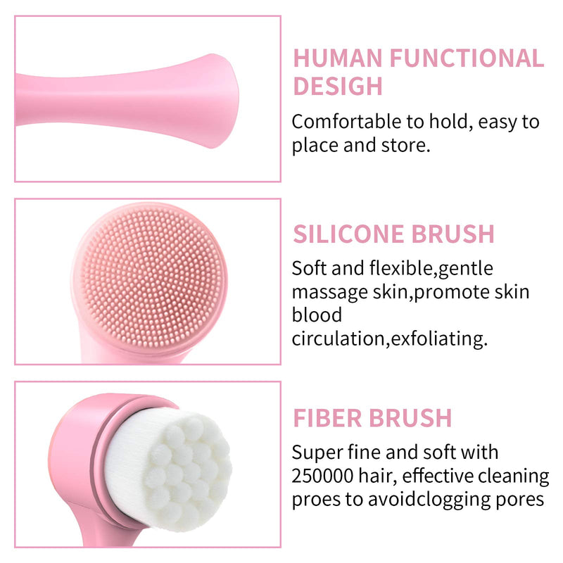 [Australia] - Face Brush, Facial Cleaning Brush Scrubber Silicone Manual Dual Face Wash Brush for Deep Pore Exfoliation Wash Makeup light pink 
