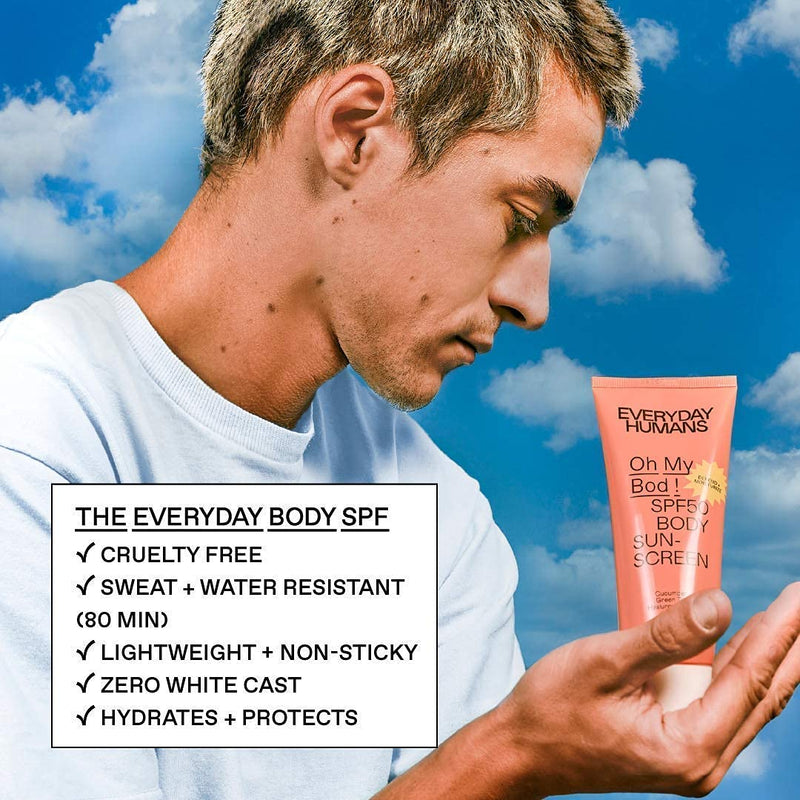 [Australia] - Everyday Humans Oh My Bod! SPF50 Body Sunscreen | Dry Touch Body Sunscreen with Hyaluronic Acid | Lightweight, No White Cast, Water Resistant for Sports, Cruelty Free | 3.4 oz 