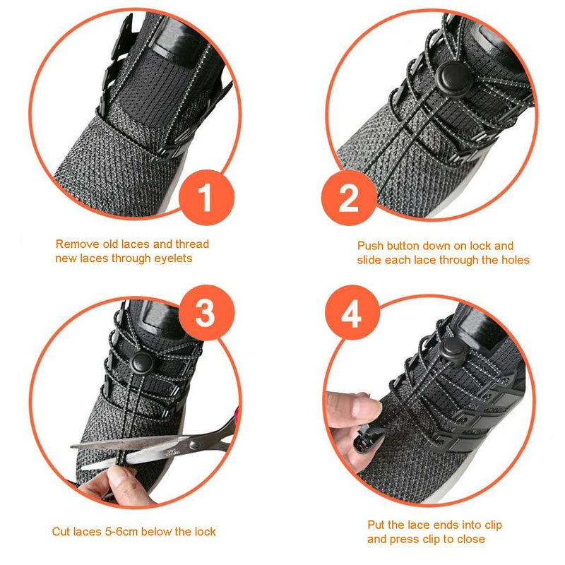 [Australia] - YOCZOX Elastic Lock Shoelaces with Reflective Threads, 3mm Running Triathlon Shoelaces, Easy Fit, More Comfortable, No-tie Speed Lock Laces, 120CM, Black 