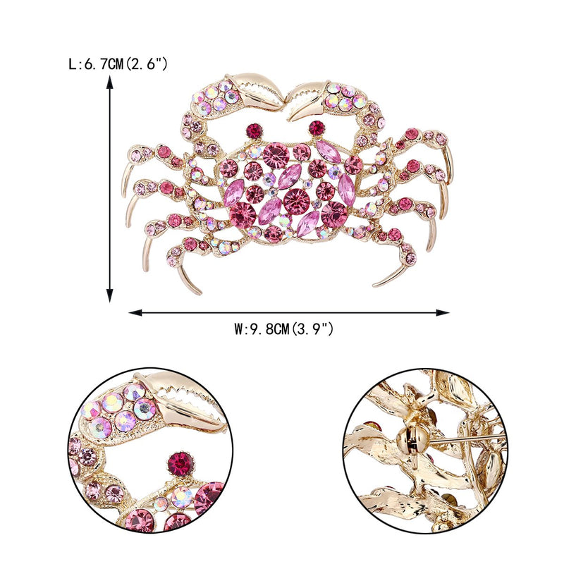 [Australia] - EVER FAITH Women's Marquise Round Austrian Crystal Vivid Crab Animal Daily Brooch Pink Gold-Tone 