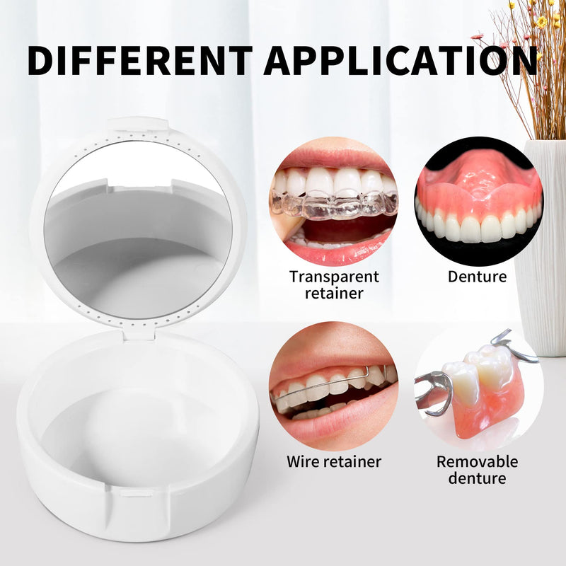 [Australia] - Annhua Denture Retainer Case with Mirror, Denture Box with Vent Holes for Denture, Invisable Aligner, Mouth Guard Brace (White) White 