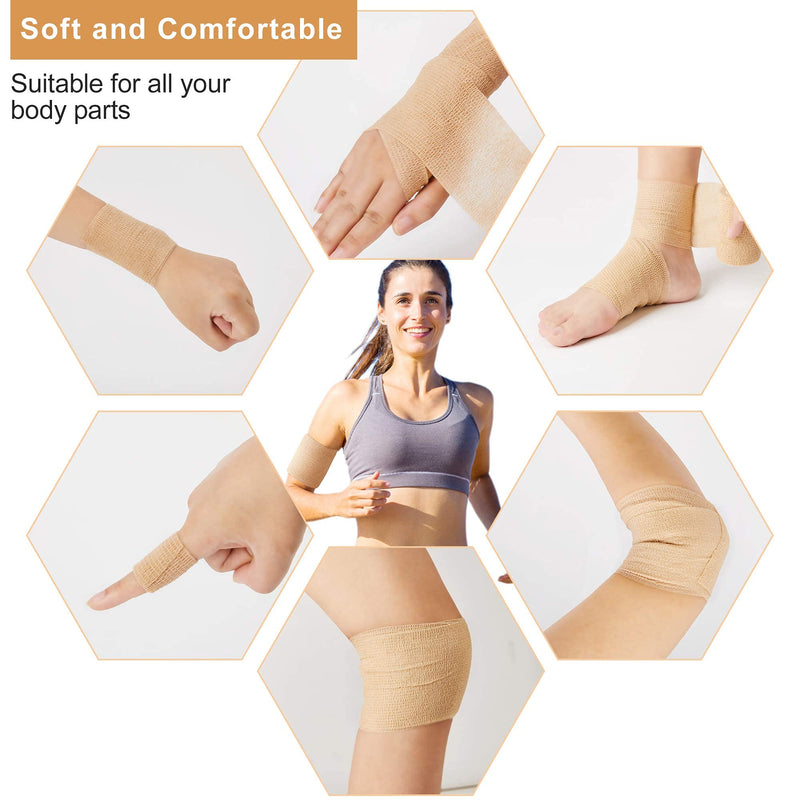 [Australia] - Cohesive Bandages 5cm x 4.5m, 12 Pack of Self Adhesive Bandage Tape Vet Wrap for First Aid, Sports Protection and Wrist, Ankle Sprains & Swelling Beige 