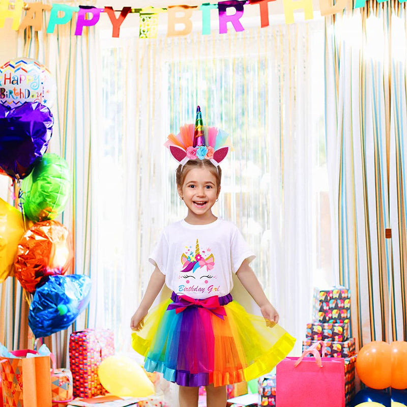 [Australia] - Birthday Girls Unicorn Costume ,Rainbow Tutu Skirt with White Shirt, Headband & Satin Sash,Unicorn Gifts for Girls Birthday Girls Unicorn 1 5-6T 