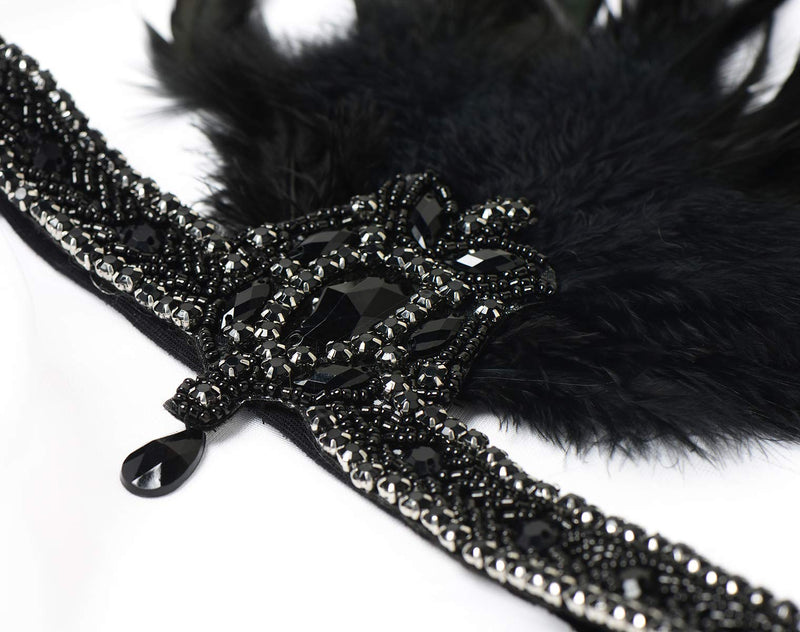 [Australia] - BABEYOND 1920s Flapper Headpiece 20s Carnival Feather Headband Gatsby Accessory Black 