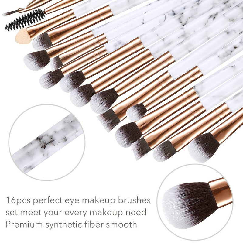 [Australia] - Makeup Brushes DUAIU 16Pcs Premium Synthetic Eyeshadow brushes Eyebrow Eyeliner Blending Marble Handle Brushes sets with Pink Cosmetic Bag Eyebrow Tweezers Nose Scissors 