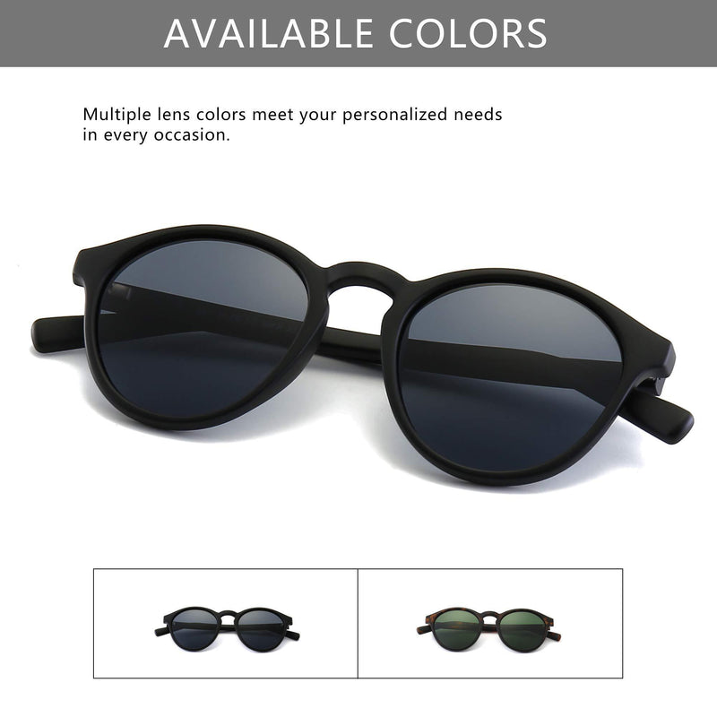 [Australia] - SUNGAIT Women's Retro Polarized Sunglasses with TR90 Frame Sunglasses Vintage Round Style for UV400 Protection Black Frame(matte Finish)/Grey Lens 