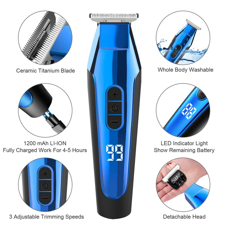 [Australia] - Hair Clippers for Men, Professional Cordless Clippers for Hair Cutting, Jsonfree Beard Trimmer & Grooming Kit with 6 Guide Combs, USB Rechargeable LED Display and IPX7 Waterproof (Blue) 