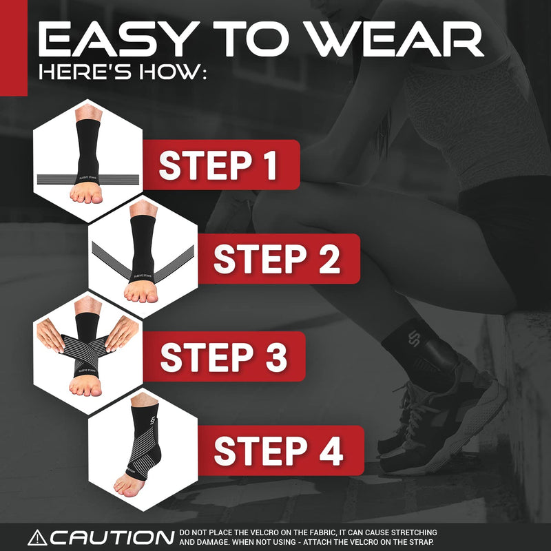 [Australia] - Sleeve Stars Ankle Brace for Plantar Fasciitis Relief, Ankle Wrap for Sprained Ankle, Ankle Brace for Women & Men, Heel Protectors Sleeve w/ Ankle Support Strap, Heel Brace for Heel Pain (Single/Black) 1 Black 