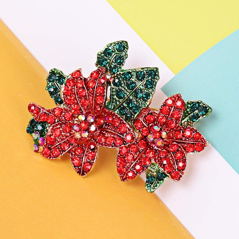 [Australia] - CEALXHENY Christmas Brooch Pins Set Crystal Christmas Tree Snowflake Reindeer Jingle Bell Brooches Holiday Party Gift for Women Girls D Flower 