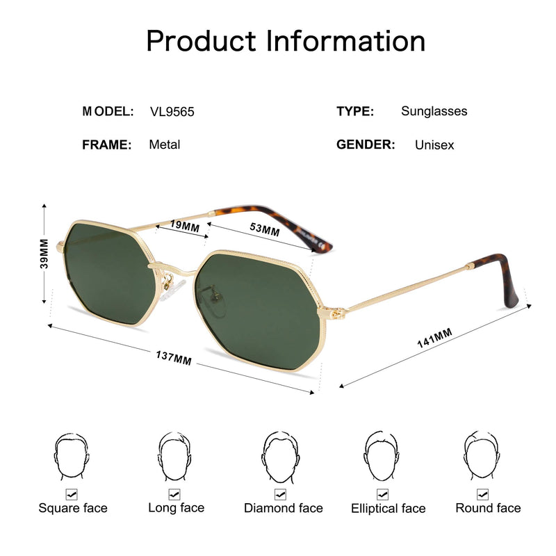 [Australia] - VANLINKER Small Square Sunglasses Trendy, Polarized Sunglasses for Women VL9565 C1 Gold Frame/Green Lens 