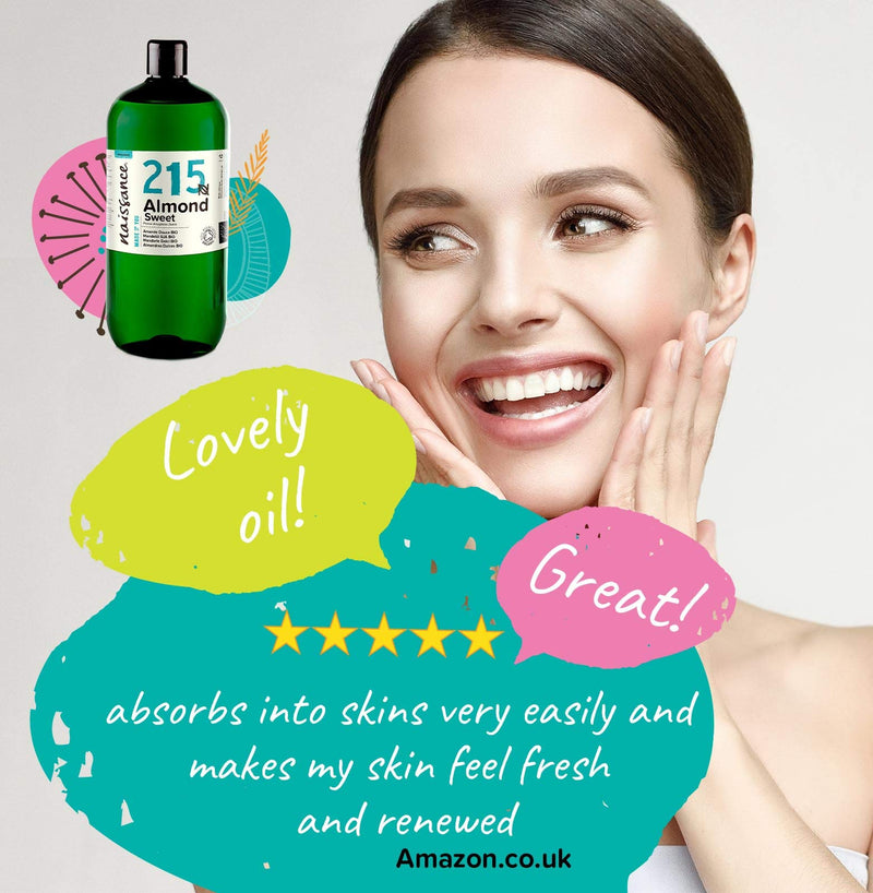 [Australia] - Naissance Certified Organic Sweet Almond Oil (no. 215) 1 Litre ‚Äì For Skin Hair Massage Nails Ears Face Body Stretch Marks - Natural Skin Care Cold Pressed Unrefined Food Grade Carrier Oil Aromatherapy 