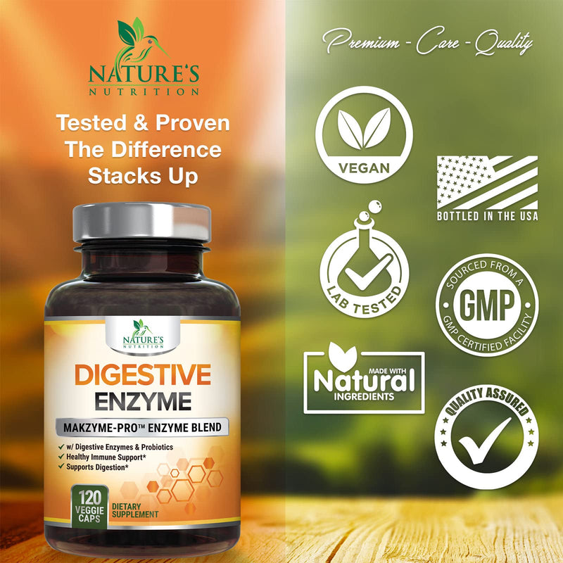 [Australia] - Digestive Enzymes with Probiotics, Bromelain and Papain - Gentle Digestion Support Multi-Enzyme Supplement for Women and Men - Daily Support for Gas, Bloating and Digestion, Non-GMO - 120 Capsules 120 Count (Pack of 1) 