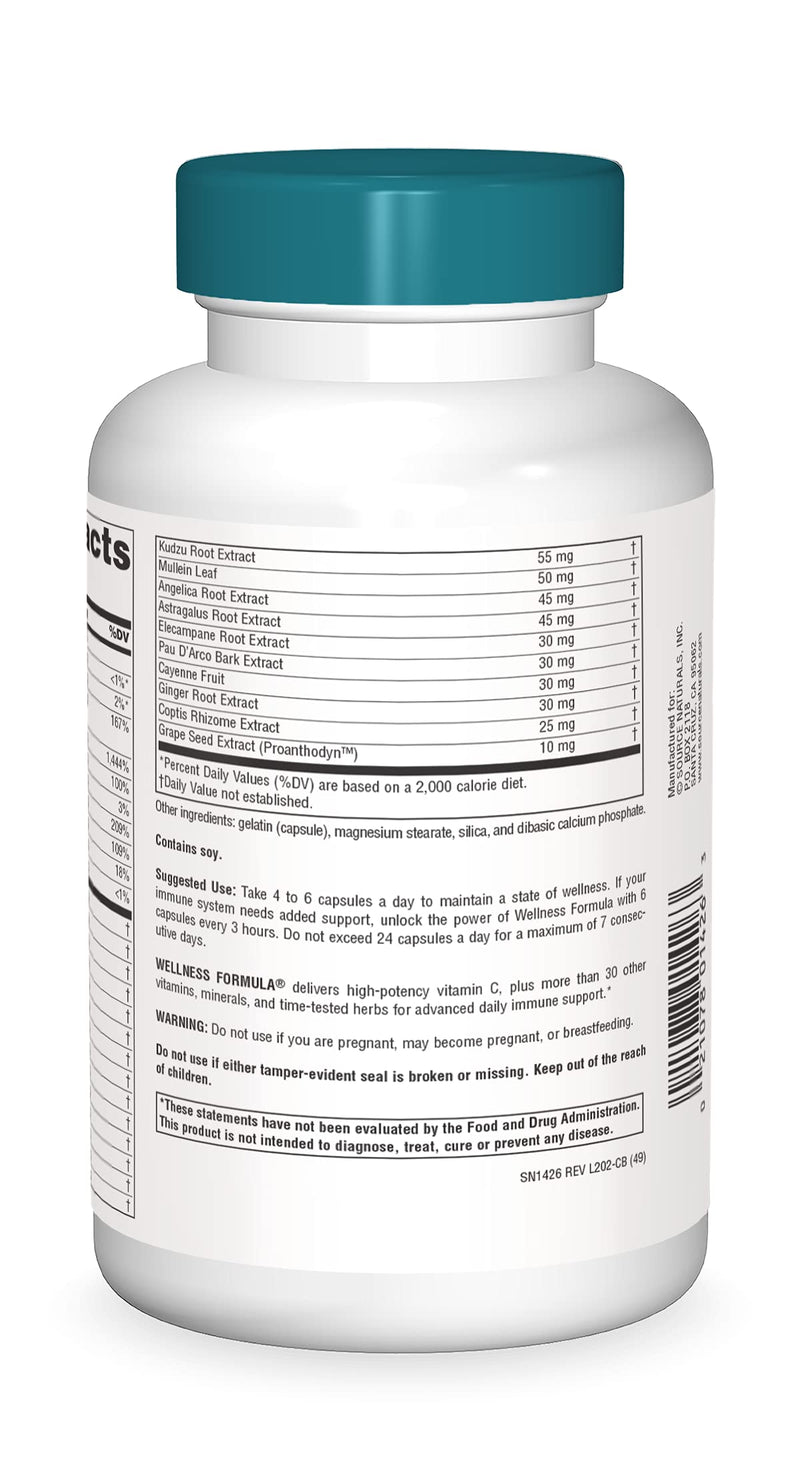 [Australia] - Source Naturals Wellness Formula Bio-Aligned Vitamins & Herbal Defense For Immune System Support - Dietary Supplement & Immunity Booster - 240 Capsules 