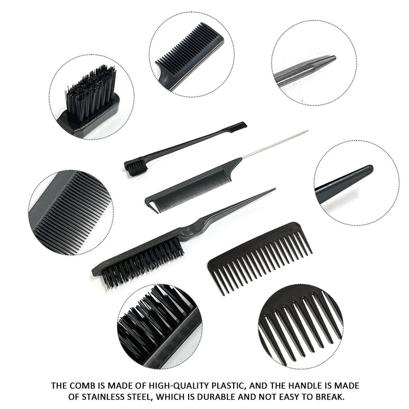 [Australia] - 3-Piece Heat Resistant Anti-Static Comb Grooming Edge Brush, Curling Comb Fluffy Hair Comb Steel Needle Tip Tail Comb for Hairdressing with 4 Duckbill Clips and 1 Wide Tooth Comb 