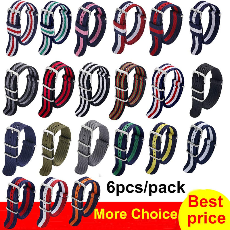 [Australia] - Carty Military Nylon Strap 6 Packs 18mm 20mm 22mm Watch Band Nylon Replacement Watch Straps for Men Women 