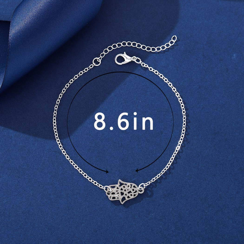 [Australia] - Adflyco Boho Anklets Silver Hand of Fatima Anklet Bracelets Beach Foot Jewelry Adjustable for Women and Girls 