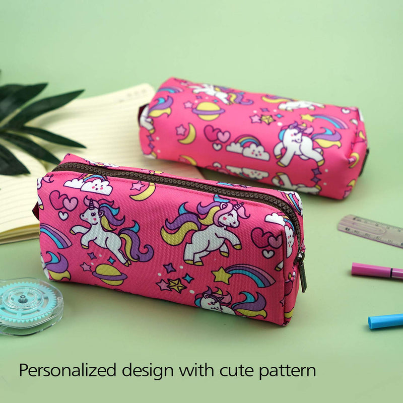 [Australia] - Unicorn Canvas Pencil Case Pen Bag Pouch Stationary Case Makeup Cosmetic Bag Pink 