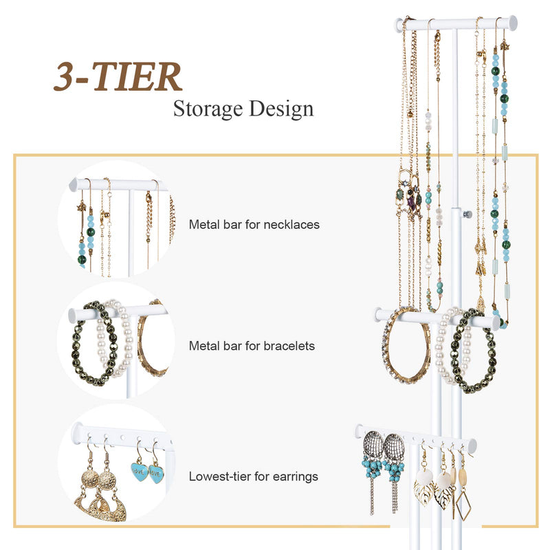 [Australia] - Love-KANKEI Jewelry Tree Stand White Metal and Wood Basic Large Storage Necklaces Bracelets Earrings Holder Organizer Jewelry Display White and Carbonized Black 